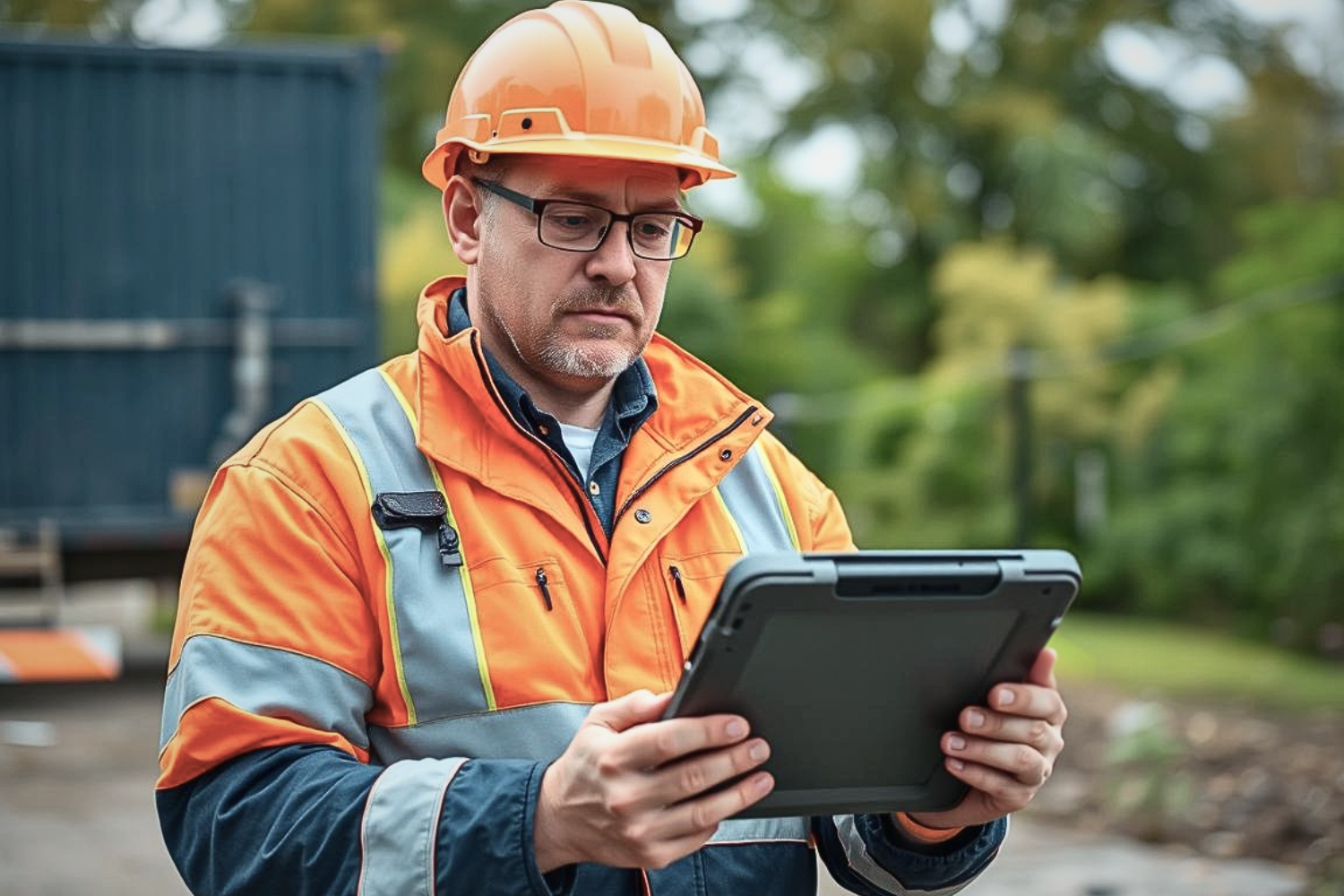 Mitarbeiter vom Bauhof hält tablet mit upkeepr in der Hand - Digitalisierung am Bauhof leicht gemacht