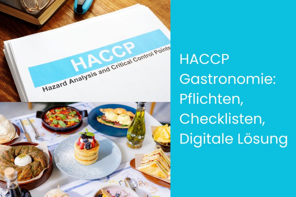 Essen vom Catering auf dem Tisch, Elemente symbolisieren HACCP in der Gastronomie
